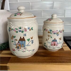 International China Co Heartland Stoneware Canister Set of 2 w/ Lids Cottagecore